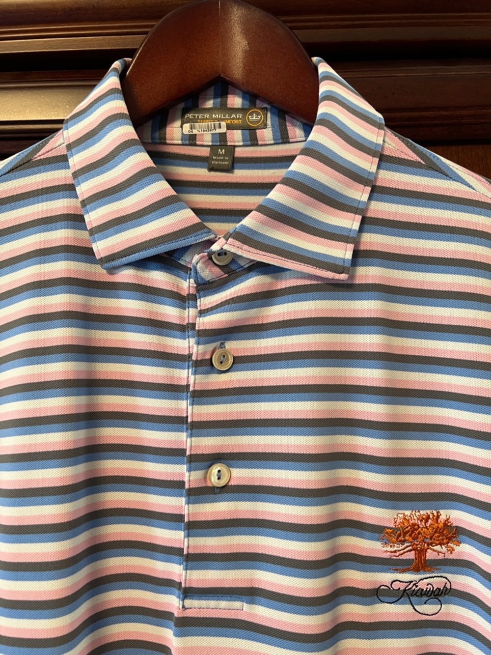 Like New Peter Millar Kiawah Summer Comfort Striped Polo in Blue, White & Pink!